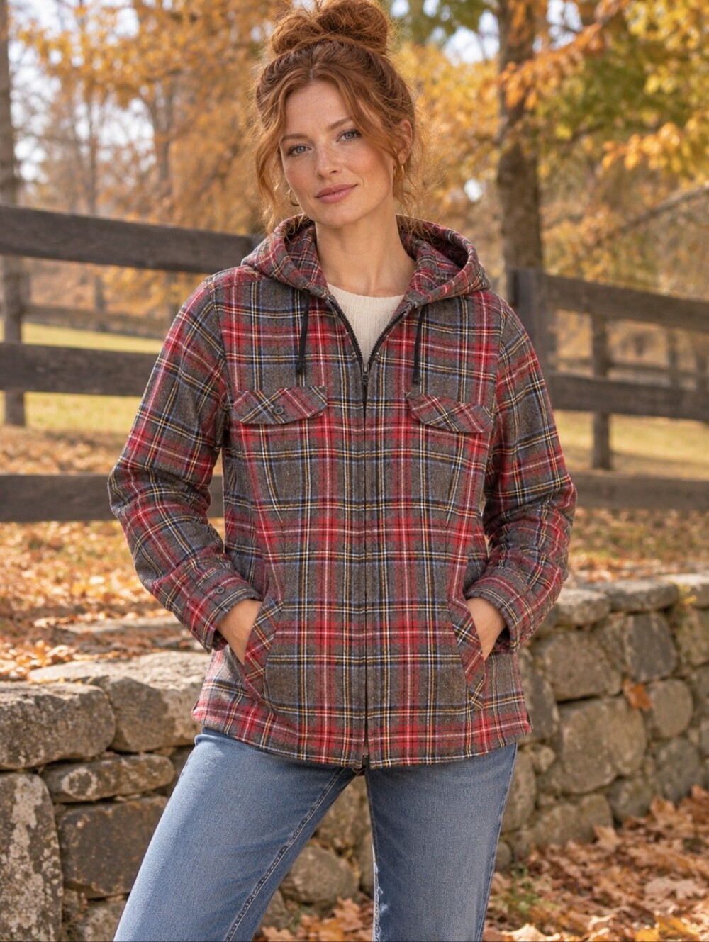 ❤️ PENDLETON VIRGIN WOOL PLAID HOODED SHIRT JACKET, MP (MEDIUM PETITE)